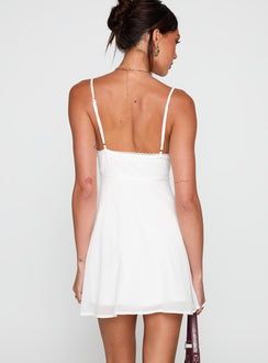 back view of model wearing Princess Polly Pure Joy Mini Dress White Scoop Neck 