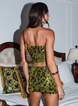 back view of model wearing Princess Polly Riego Strapless Top Green Sleeveless straight 