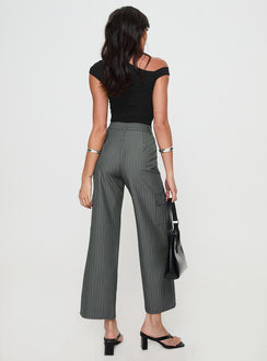 back view of model wearing Princess Polly Katow Cargo Pants Grey Stripe High Waisted Pants 