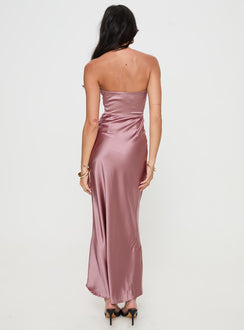 back view of model wearing Princess Polly Yannick Strapless Maxi Dress Mocha Sweetheart Neckline 