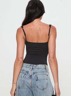 back view of model wearing Princess Polly Peekaboo Bodysuit Black Sleeveless 