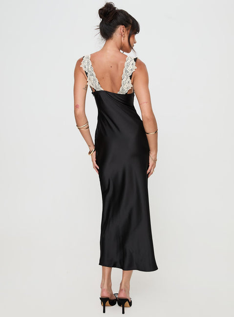 back view of model wearing Princess Polly Nourish Maxi Dress Black V-Neck 