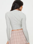 back view of model wearing Princess Polly Tinkla Long Sleeve Top Grey Full Sleeves High Neck 