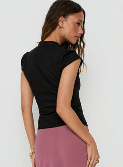 Ellisea Cap Sleeve Top mit Bindedetail Schwarz