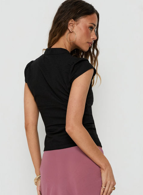 Ellisea Cap Sleeve Top mit Bindedetail Schwarz