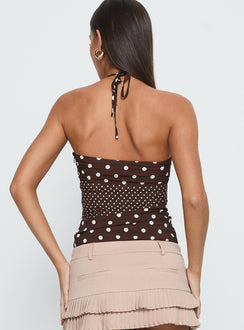Marguerite Halter Top Brown Polka