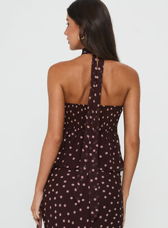 Sydni Scarf Detail Strapless Top Chocolate / Pink Polka
