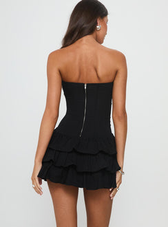 Valentia Tiered Mini Dress Black