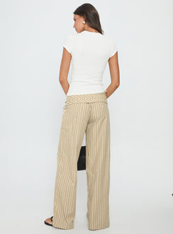 back view of model wearing Princess Polly Seneca Wrap Pant Beige Stripe Mid Rise Pants 