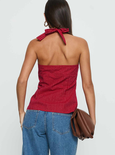 Sensational Cross Front Tie Detail Top Red Stripe