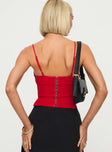 back view of model wearing Princess Polly Sculpture Top Red Sleeveless Plunger 