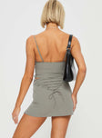 back view of model wearing Princess Polly Untouched Lace Up Mini Skirt Grey Mini Skirts 