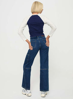 back view of model wearing Princess Polly Chad Cargo Jeans Dark Wash Denim Mid Rise 