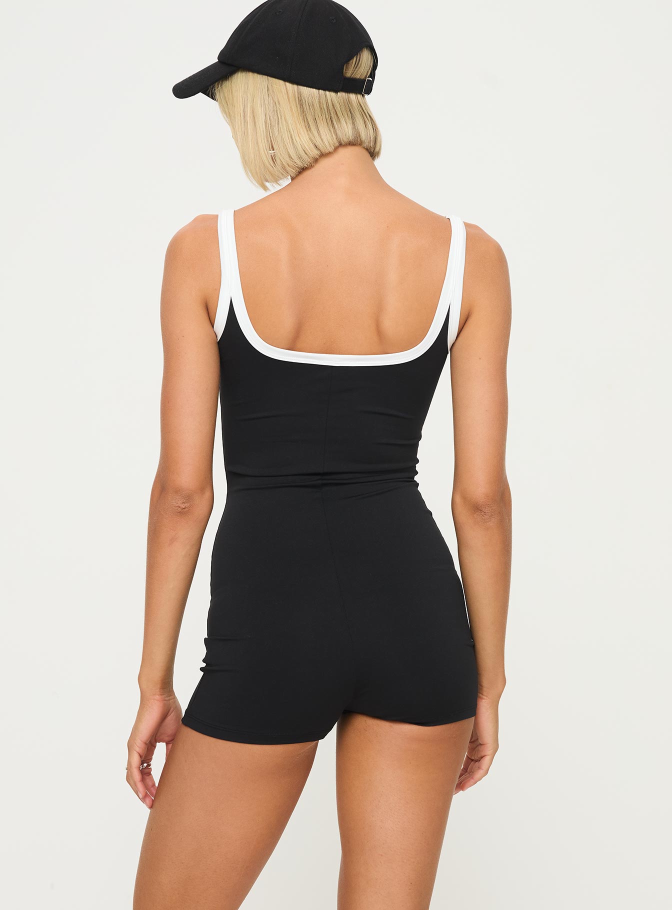 Black romper white trim