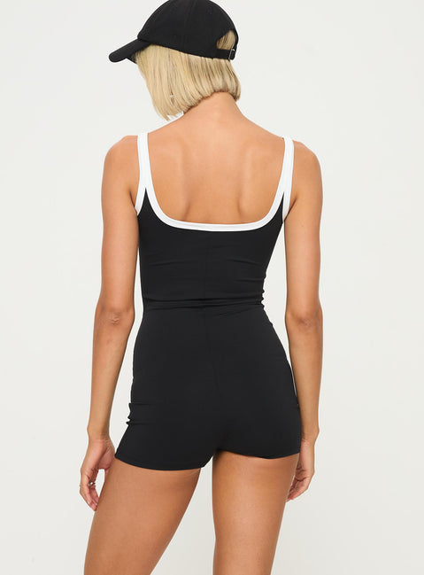 Black romper white trim