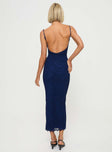 Blue maxi dress Lace material, adjustable straps, pinched bust, low back with&nbsp;pinched detail