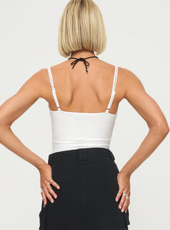 back view of model wearing Princess Polly Blame Game Top White Sleeveless V-Neck 