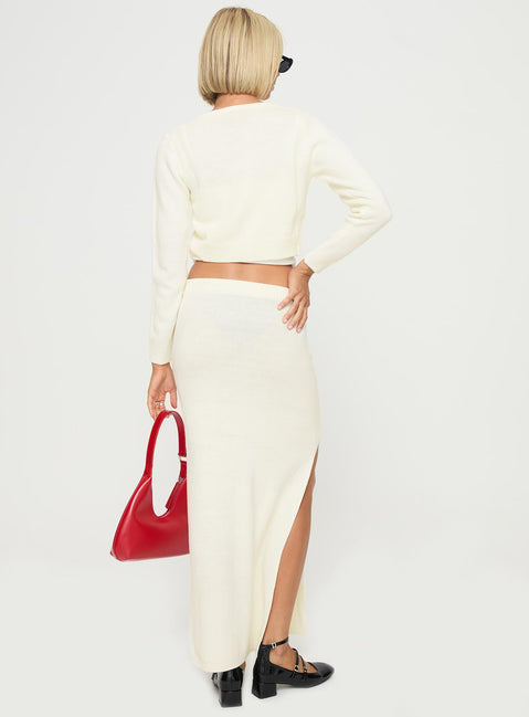 back view of model wearing Princess Polly Collase Knit Sweater Cream cropped 