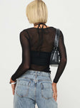 back view of model wearing Princess Polly Bowsie Long Sleeve Top Black Full Sleeves Scoop Neck 