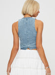 Front view of model wearing  front Princess Polly Sleeveless Square Neck  Thayer Denim Vest Top Mid Blue