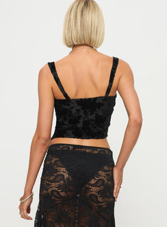 back view of model wearing Princess Polly Devore Cami Black Floral Sleeveless Cowl 