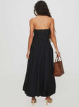 back view of model wearing Princess Polly Brydie Bubble Hem Midi Dress Black Straight Neck 