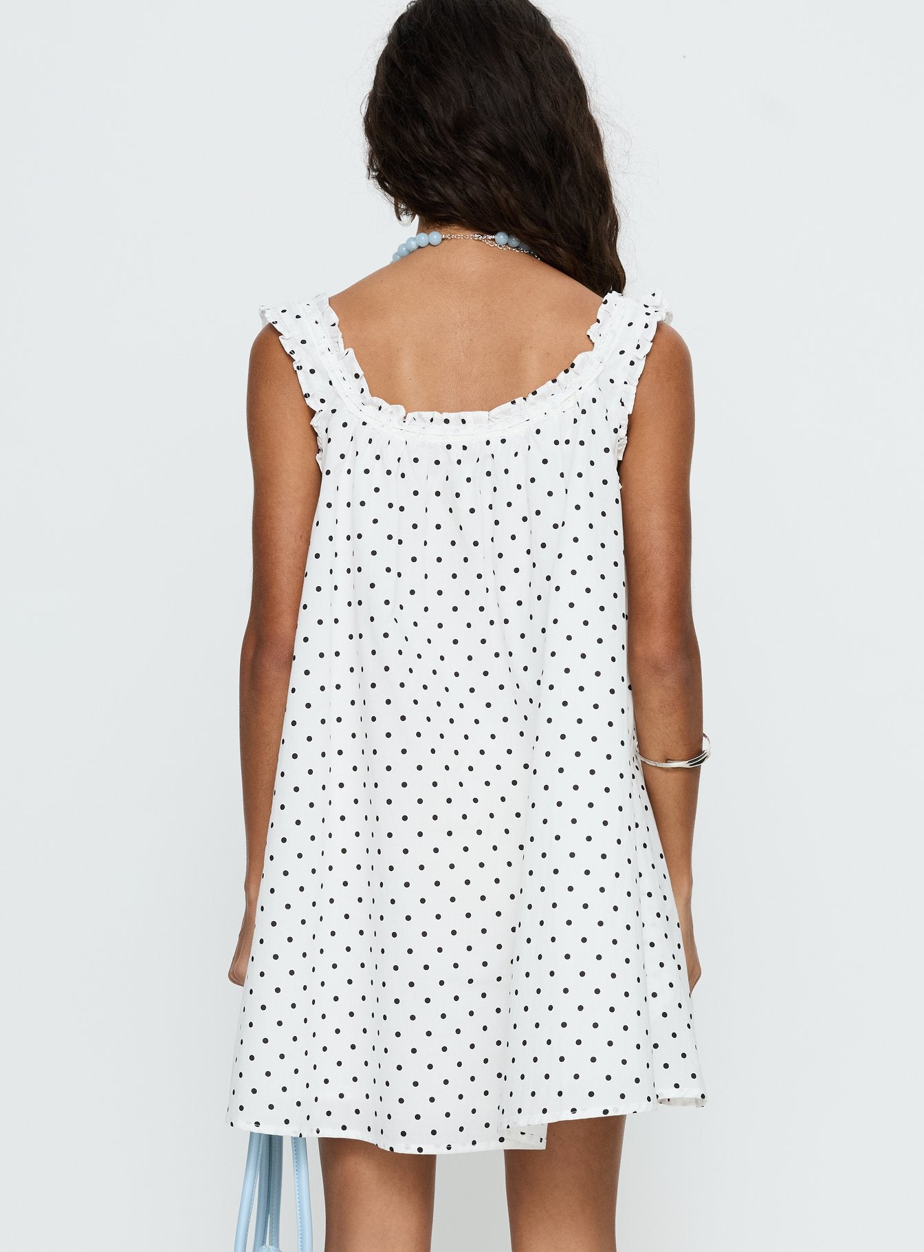 Swing Mini Dress White Polka Dot