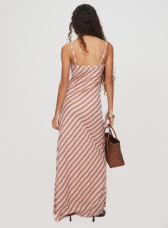 back view of model wearing Princess Polly Rianne Maxi Dress Pink Stripe Scoop Neck 