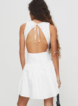 back view of model wearing Princess Polly Square It Mini Dress White Crew Neck 