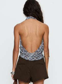 Aldana Plunge Neck Top Multi Check