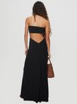 back view of model wearing Princess Polly Yahir Strapless Maxi Dress Black Straight Neck 