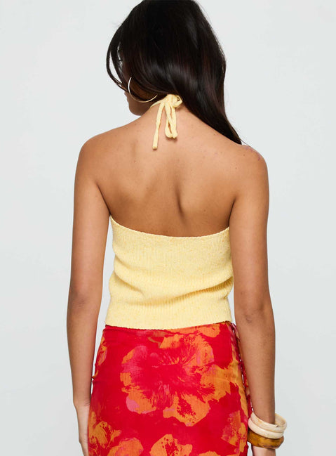 back view of model wearing Princess Polly Runaway Baby Top Lemon Sleeveless 