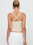 back view of model wearing Princess Polly Wandella Top Cream Sleeveless Plunger 