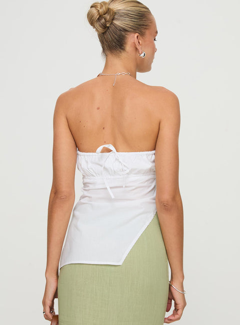 back view of model wearing Princess Polly Kiji Strapless Top White Sleeveless straight 