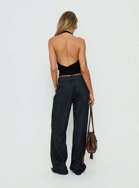 Designed with Penny Mid Rise Straight Leg Jeans Raw Denim in womens-jeans back view of model wearing Princess Polly