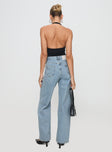 back view of model wearing Princess Polly Beetle Ripped Jeans Light Wash High Waisted 