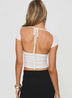 back view of model wearing Princess Polly Melusine Top White Short Sleeves Scoop Neck 