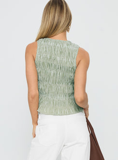 Apero Shirred Tie Front Top Green / White Stripe