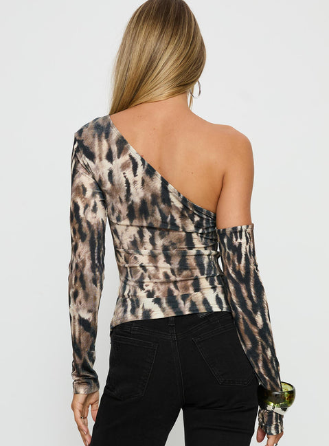 Evelene One Shoulder Long Sleeve Top Animal