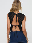 back view of model wearing Princess Polly Gimmie Top Black Sleeveless V-Neck 