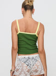 back view of model wearing Princess Polly Braz 1980 Top Green Sleeveless Square Neck 