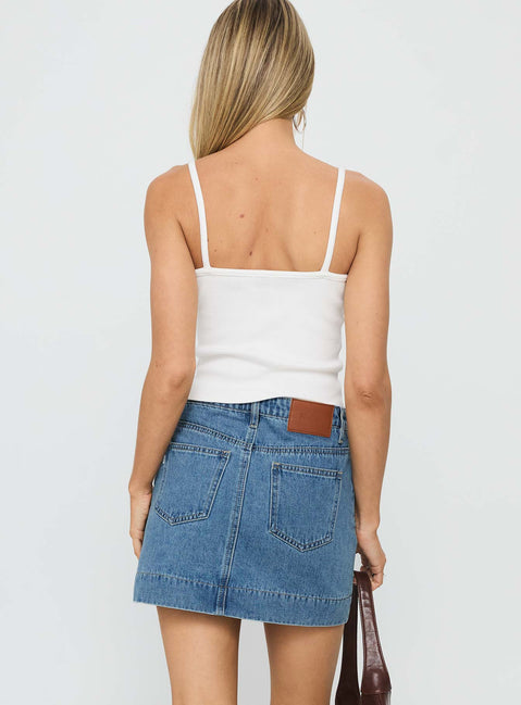 back view of model wearing Princess Polly Hughes Mini Skirt Light Blue Denim Mini Skirts 