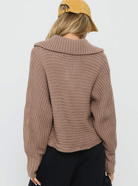 Praiano Button Front Collared Sweater Latte