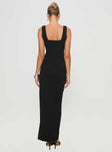 back view of model wearing Princess Polly Bombshell Maxi Dress Black Petite Square Neck 