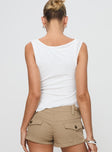 back view of model wearing Princess Polly Lefort Tank Top White Sleeveless Crew Neck 