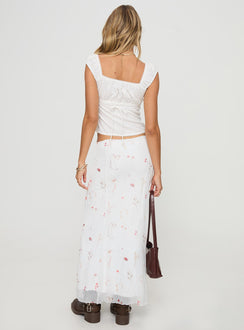 back view of model wearing Princess Polly Breezewood Maxi Skirt White Maxi 
