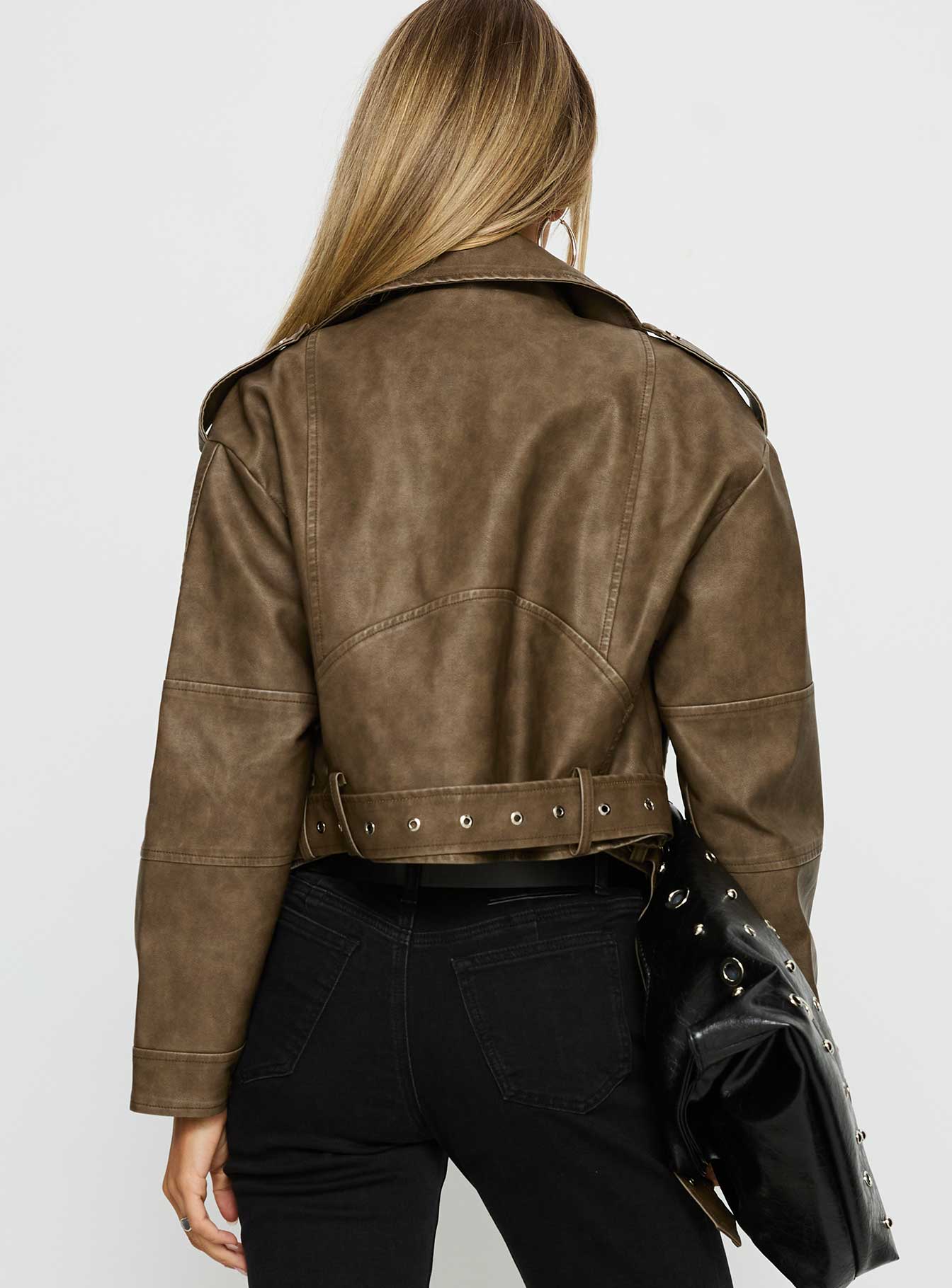 Talisha Faux Leather Biker Jacket Brown