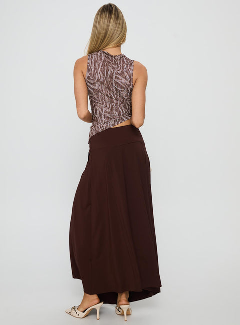 back view of model wearing Princess Polly Nola Hardware Slit Maxi Skirt Brown Maxi 