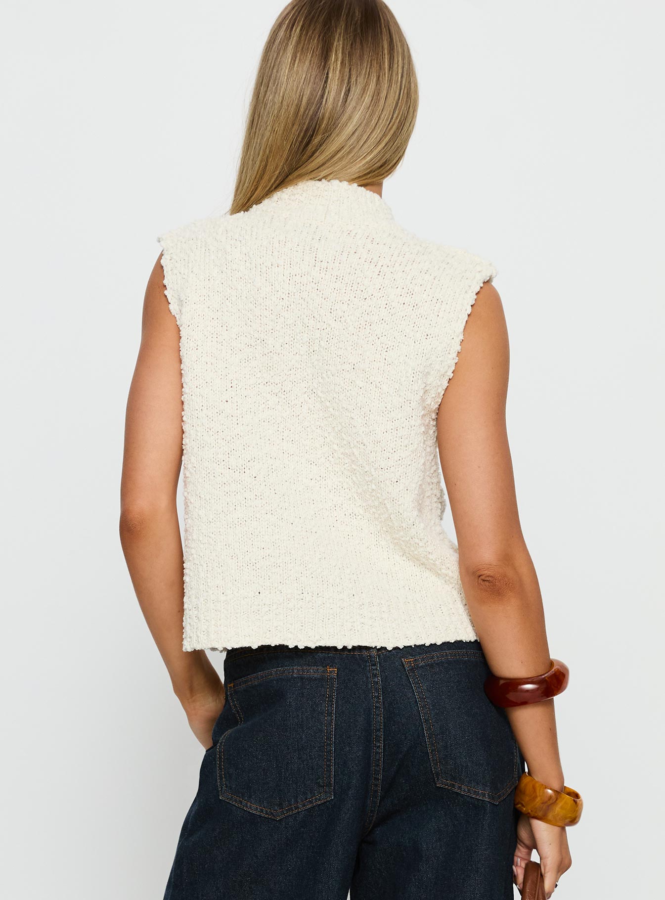 Lanette High Neck Sleeveless Top Cream