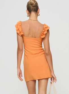 back view of model wearing Princess Polly Leto Mini Dress Orange Scoop Neck 